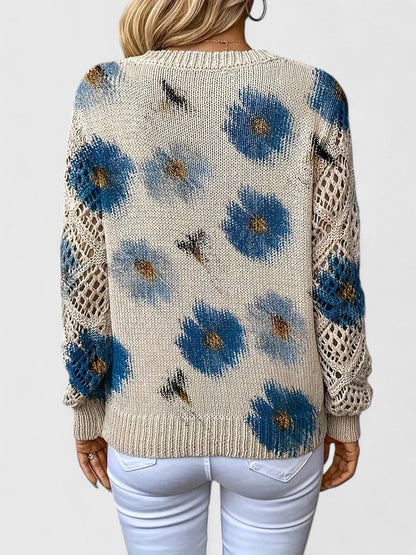 Auréley Dames Trui | Luchtig Gebreid met Bloemen, V-Hals, Comfortabel 4