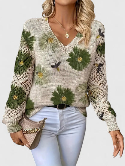 Auréley Dames Trui | Luchtig Gebreid met Bloemen, V-Hals, Comfortabel 6