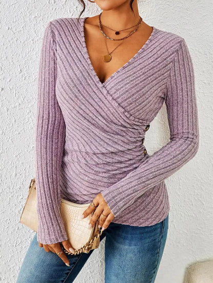 Aurelia Dames Top | Zachte Stof, V-hals, Lange Mouwen