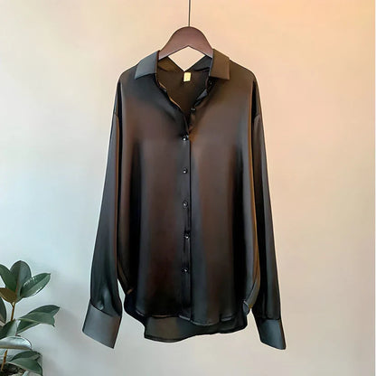 Dames Blouse, Zijde Look, Lange Mouwen, Ademend & Elegant
