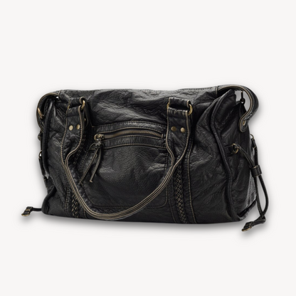 Lola Zwarte Leren Handtas Dames | Casual Met Ritsvakken, Duurzaam Design