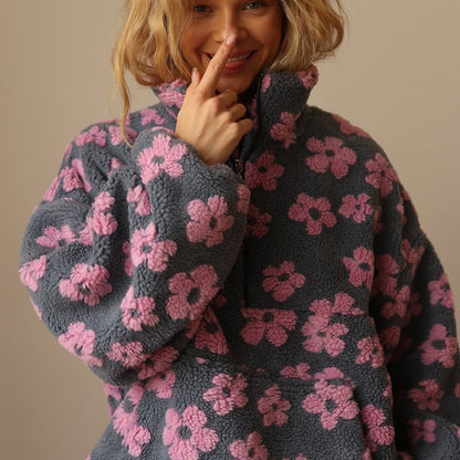 Madeliefje Dames Sherpa Trui | Bohemian Bloemenprint, Oversized Comfort 4