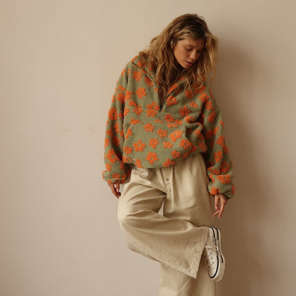 Madeliefje Dames Sherpa Trui | Bohemian Bloemenprint, Oversized Comfort 5