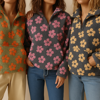 Madeliefje Dames Sherpa Trui | Bohemian Bloemenprint, Oversized Comfort 8