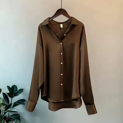 Dames Blouse, Zijde Look, Lange Mouwen, Ademend & Elegant