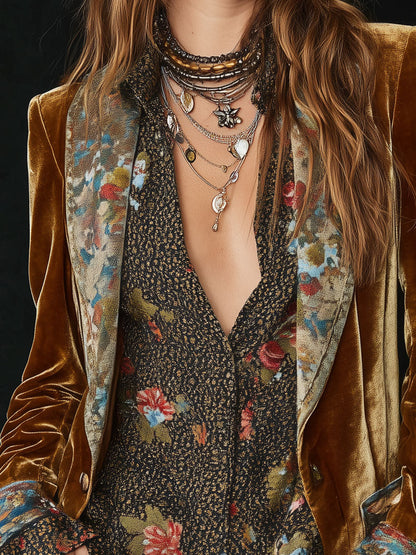 Vera Dames Blazer | Luxe Polyester Fluwelen Bloemenprint 2