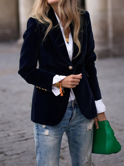 Addison Fluwelen Blazer Met Gouden Knopen Voor Dames